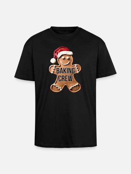 Baking Crew Gingerbread Man Christmas Baking - Unisex Oversized Heavyweight T-shirt - black