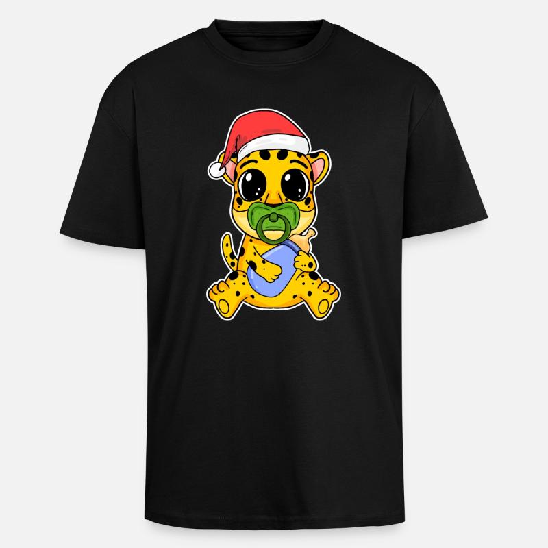 Bébé guépard Noël - T-shirt unisexe oversize épais - noir