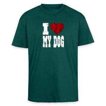 i love my dog - Unisex Oversized Heavyweight T-shirt - hunter green - Front - Alina (178cm) & Michal (187cm)