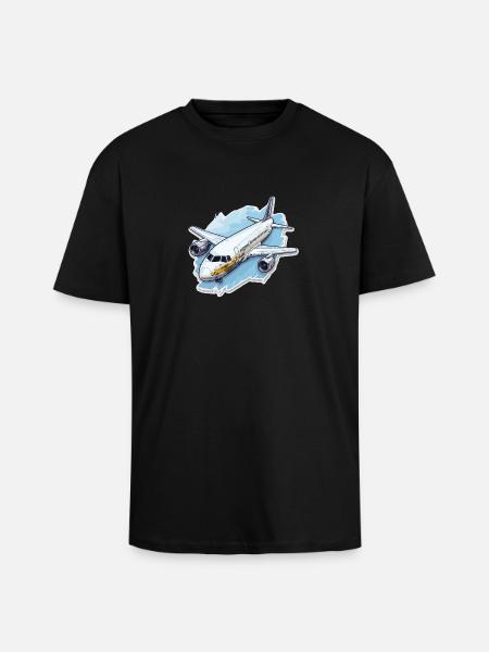 Airplane - illustration - Unisex Oversized Heavyweight T-shirt - black