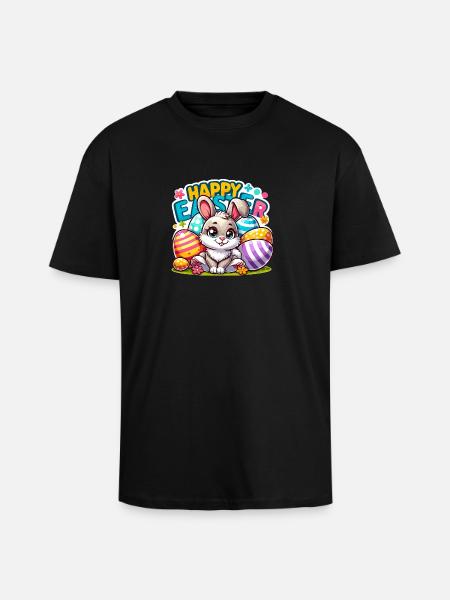 Happy Easter - Easter Bunny Illustration - Unisex Oversized Heavyweight T-shirt - black