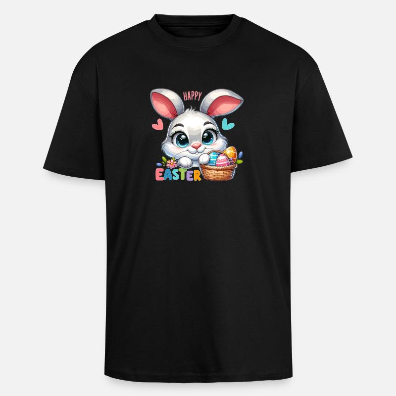Happy Easter - Easter Bunny Illustration - Unisex Oversized Heavyweight T-shirt - black