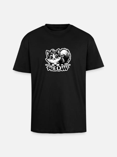 Meow - Cat Illustration - Unisex Oversized Heavyweight T-shirt - black