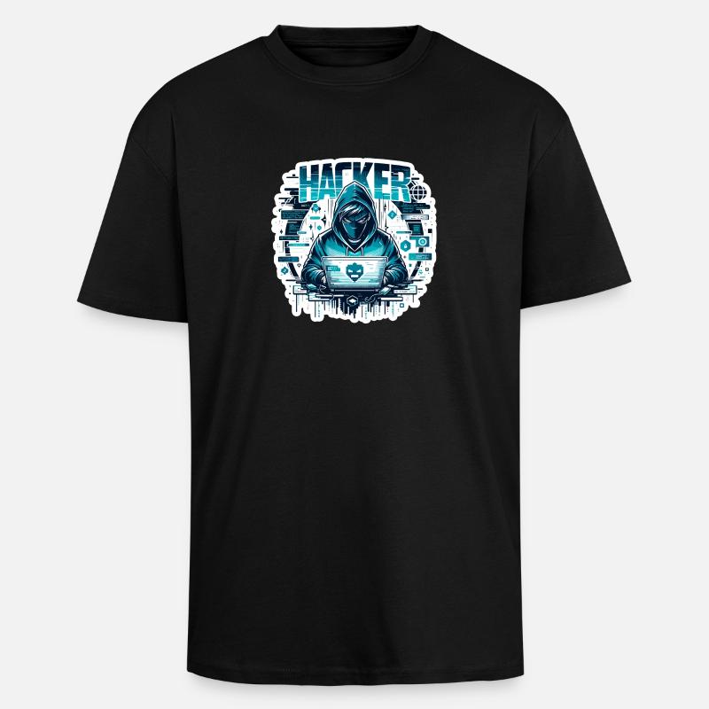 Hacker - Illustration - Oversized Heavyweight Unisex T-Shirt - Schwarz