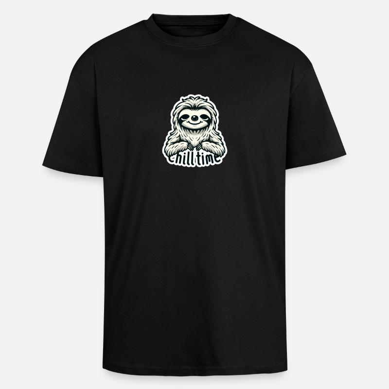 Chill Time - Sloth Illustration - Unisex Oversized Heavyweight T-shirt - black