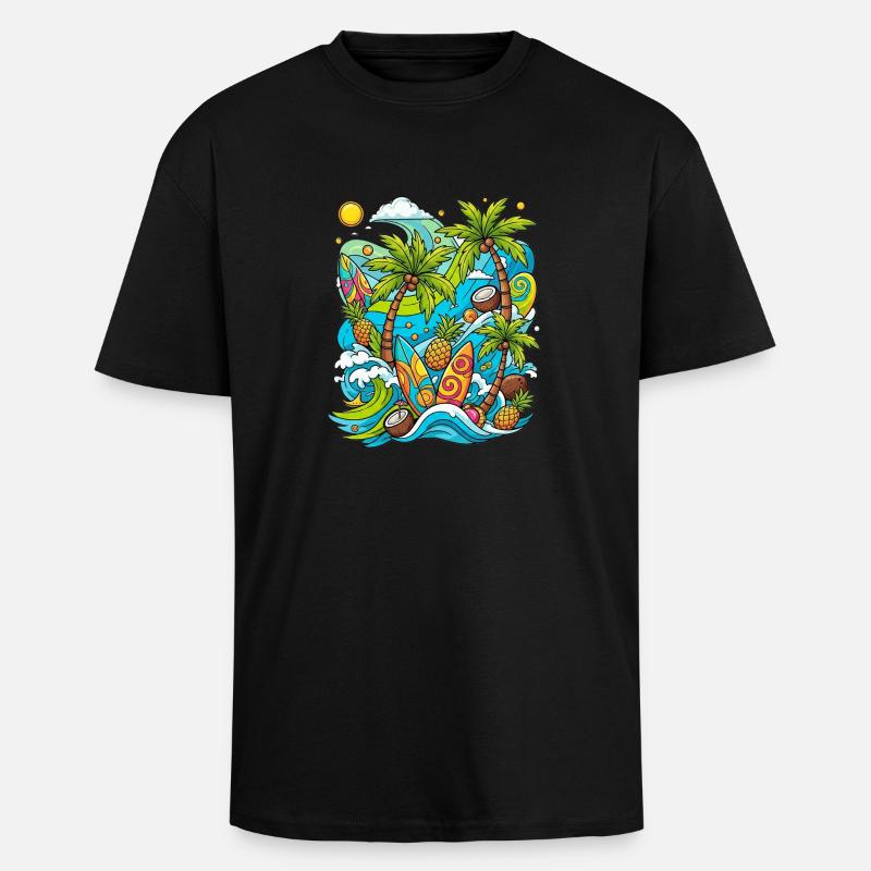 Tropisches Urlaubsmuster - Oversized Heavyweight Unisex T-Shirt - Schwarz