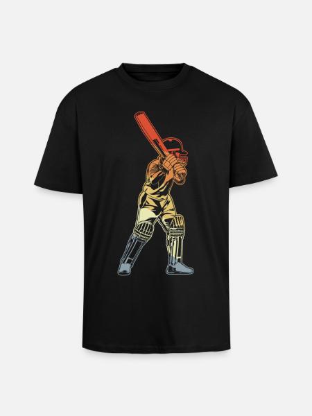 Retro Cricket Batter - Oversized Heavyweight Unisex T-Shirt - Schwarz