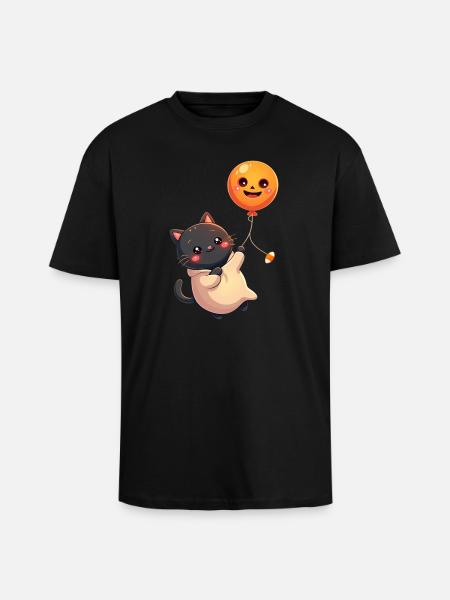 Halloween Cat with Halloween Pumpkin - Unisex Oversized Heavyweight T-shirt - black