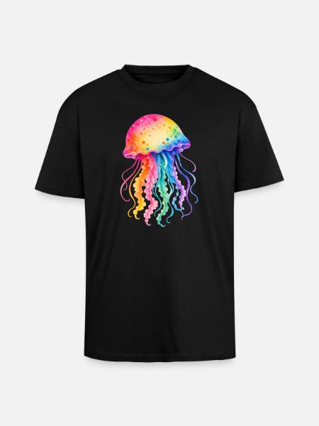Bunte Qualle Aquarell Illustration - Oversized Heavyweight Unisex T-Shirt - Schwarz