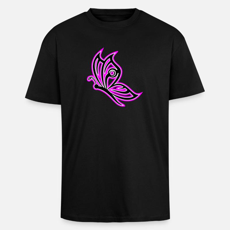 papillon rose - T-shirt unisexe oversize épais - noir