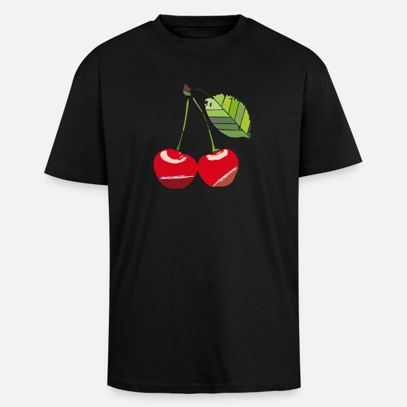 Kirsche - Oversized Heavyweight Unisex T-Shirt - Schwarz