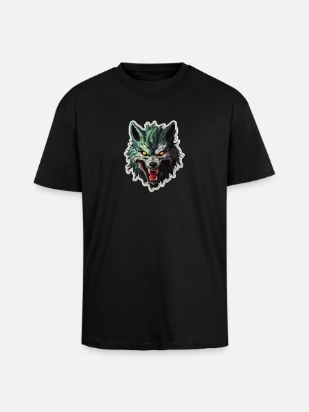 Wolf - Illustration - Unisex Oversized Heavyweight T-shirt - black