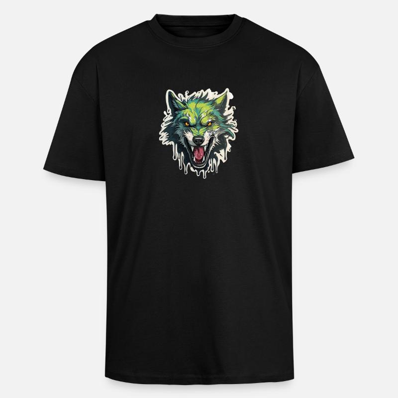 Wolf - Illustration - Unisex Oversized Heavyweight T-shirt - black