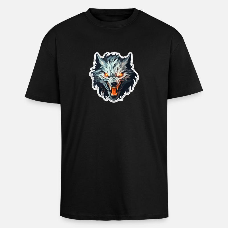 Wolf - Illustration - Unisex Oversized Heavyweight T-shirt - black