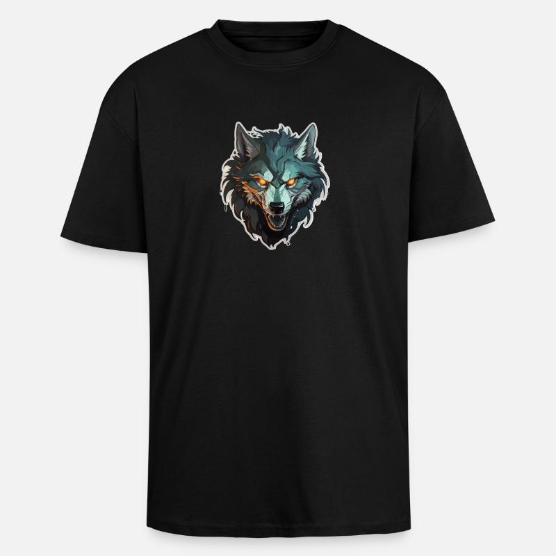 Wolf - Illustration - Unisex Oversized Heavyweight T-shirt - black