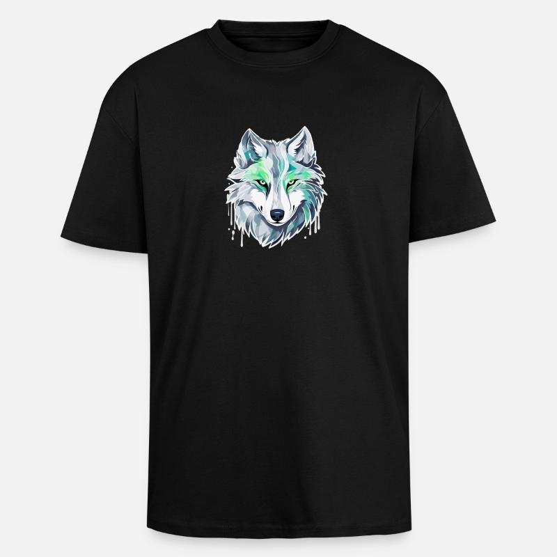 Wolf - Illustration - Oversized Heavyweight Unisex T-Shirt - Schwarz