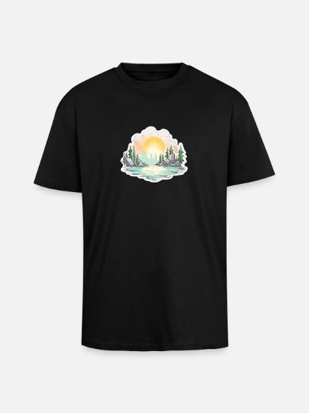 Paysage - Illustration - T-shirt unisexe oversize épais - noir
