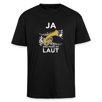 Ja das muss so laut sein! Für Bariton Musiker! - Oversized Heavyweight Unisex T-Shirt - Schwarz - Vorne - Alina (178cm) & Michal (187cm)