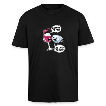 Wine Coffee Lover Love Fight Wineglass Mug - Unisex Oversized Heavyweight T-shirt - black - Front - Alina (178cm) & Michal (187cm)