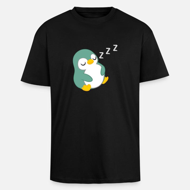 Penguin - penguins - penguin motif - sleeping - Unisex Oversized Heavyweight T-shirt - black