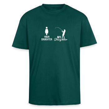 fishing - Unisex Oversized Heavyweight T-shirt - hunter green - Front - Alina (178cm) & Michal (187cm)