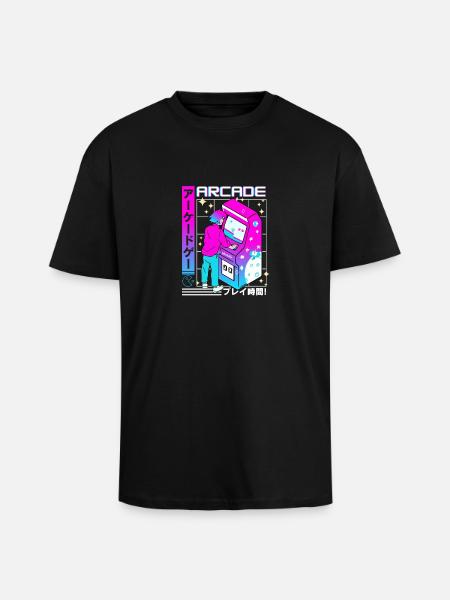 Retro Futuristic Series: Japanese - Arcade - Unisex Oversized Heavyweight T-shirt - black