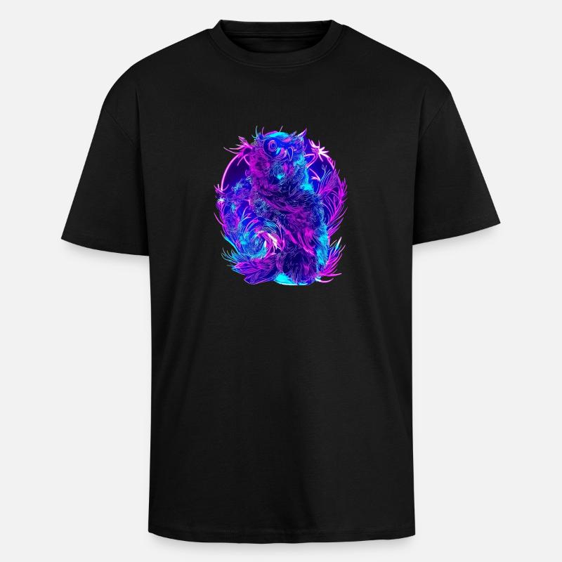 Abstrakte Eulen Neon Synthwave Kunst - Oversized Heavyweight Unisex T-Shirt - Schwarz