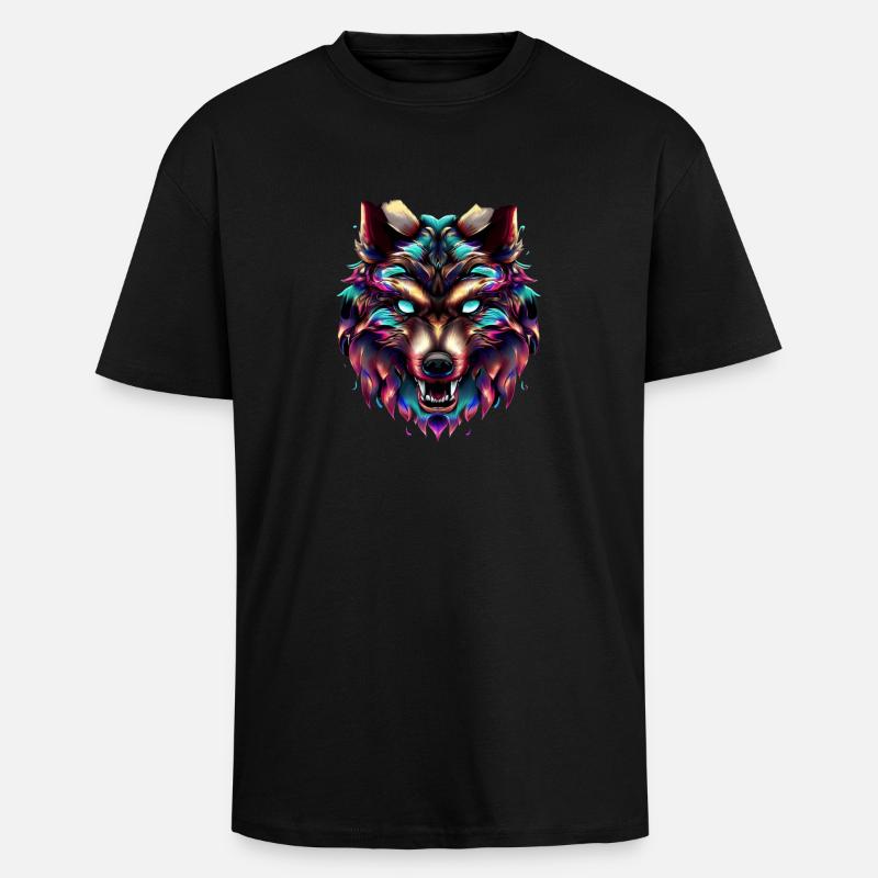 Wolf’s Head Synthwave Wolf - T-shirt unisexe oversize épais - noir