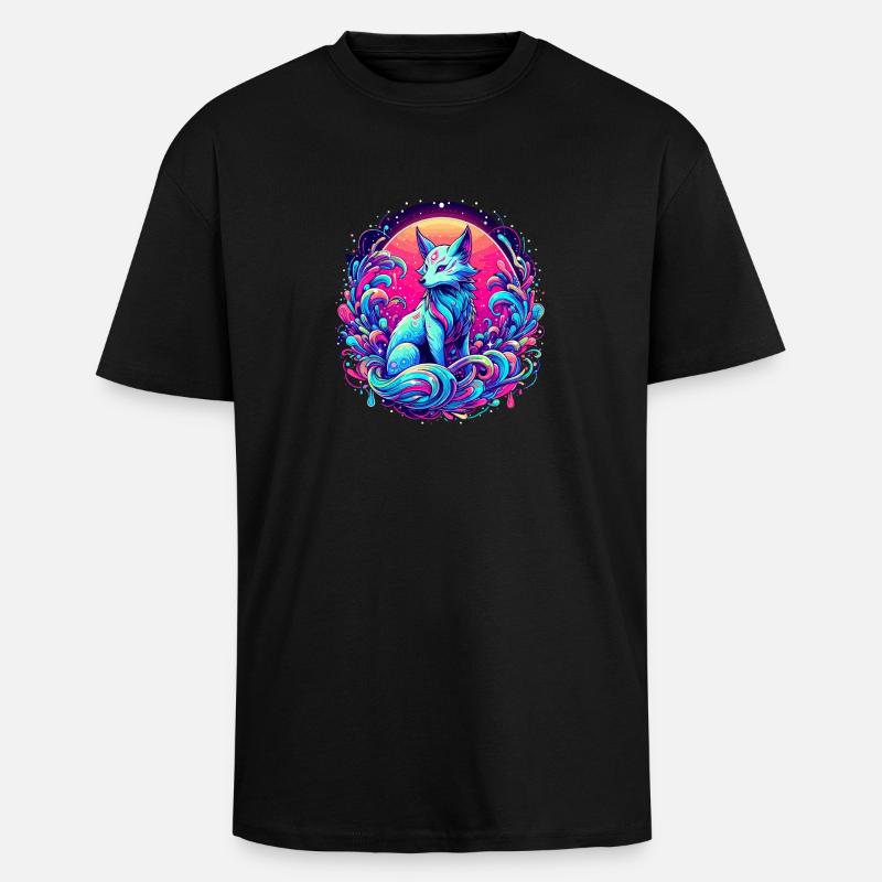 Fuchs Kunst Psychedelisch - Oversized Heavyweight Unisex T-Shirt - Schwarz