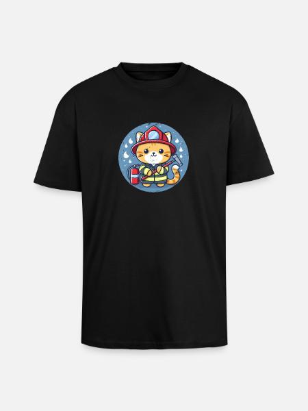Firefighter Cat - Unisex Oversized Heavyweight T-shirt - black