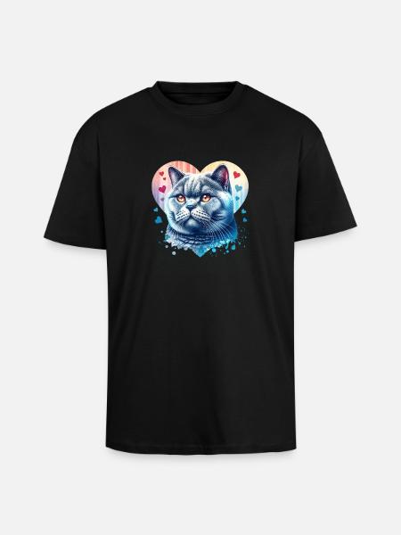 British Shorthair Cat - Unisex Oversized Heavyweight T-shirt - black