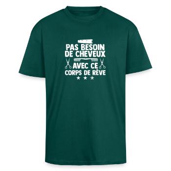 Pas besoin de cheveux corps de rêve homme chauve - T-shirt unisexe oversize épais - hunter green - Devant - Alina (178cm) & Michal (187cm)