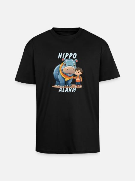 CHIDREN HIPPO ALARM - Unisex Oversized Heavyweight T-shirt - black