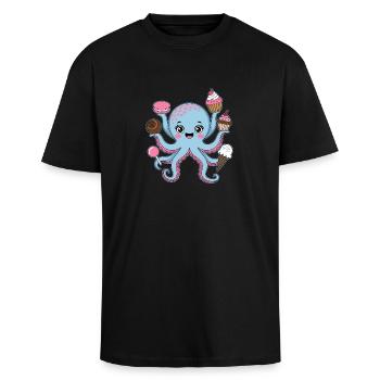Oktopus Kuchen Kinder Tintenfisch - Oversized Heavyweight Unisex T-Shirt - Schwarz - Vorne - Alina (178cm) & Michal (187cm)