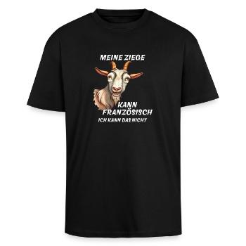 MEINE ZIEGE KANN FRANZÖSISCH - Oversized Heavyweight Unisex T-Shirt - Schwarz - Vorne - Alina (178cm) & Michal (187cm)