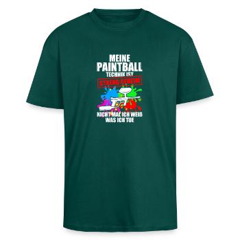 Paintball Technique Gotcha Paintball Player - Unisex Oversized Heavyweight T-shirt - hunter green - Front - Alina (178cm) & Michal (187cm)