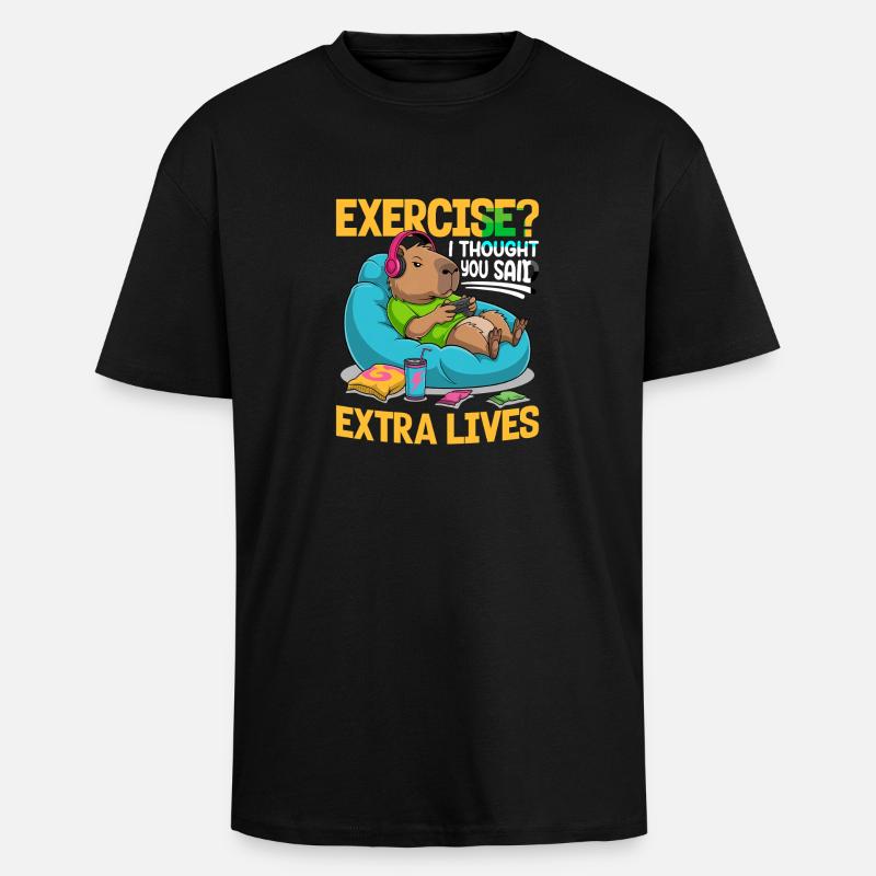 Capybara Gamer Gaming - Oversized Heavyweight Unisex T-Shirt - Schwarz
