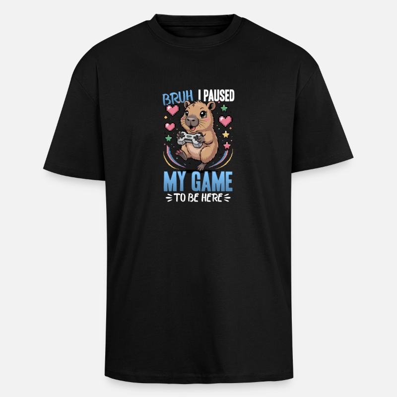 Capybara Gamer Gaming - T-shirt unisexe oversize épais - noir