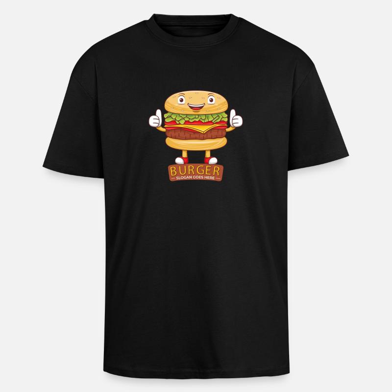Mignon burger dessin animé art - T-shirt unisexe oversize épais - noir