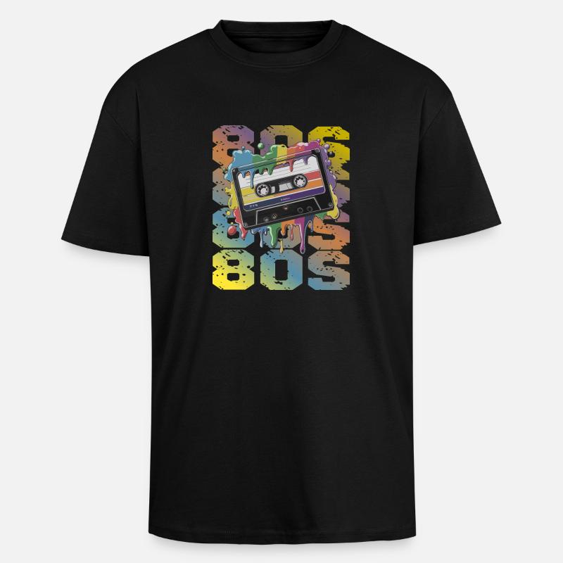 80s Retro Kassette Regenbogen Nostalgie - Oversized Heavyweight Unisex T-Shirt - Schwarz