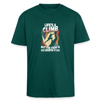 Escalade en salle La vie est une ascension - T-shirt unisexe oversize épais - hunter green - Devant - Alina (178cm) & Michal (187cm)