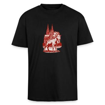 Köln Geissbock - Oversized Heavyweight Unisex T-Shirt - Schwarz - Vorne - Alina (178cm) & Michal (187cm)