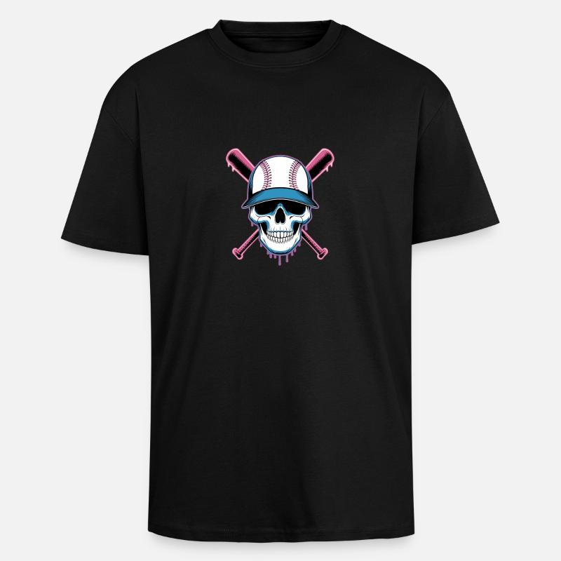 Baseball Skull Batte de Baseball - T-shirt unisexe oversize épais - noir