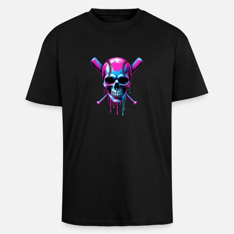 Baseball Skull Baseball Bat - Unisex Oversized Heavyweight T-shirt - black