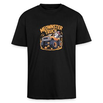 Meowster TruckCamion monstre Cat - T-shirt unisexe oversize épais - noir - Devant - Alina (178cm) & Michal (187cm)