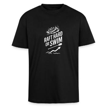 Whitewater Adventure River Rafting Crew Outdoor - Oversized Heavyweight Unisex T-Shirt - Schwarz - Vorne - Alina (178cm) & Michal (187cm)