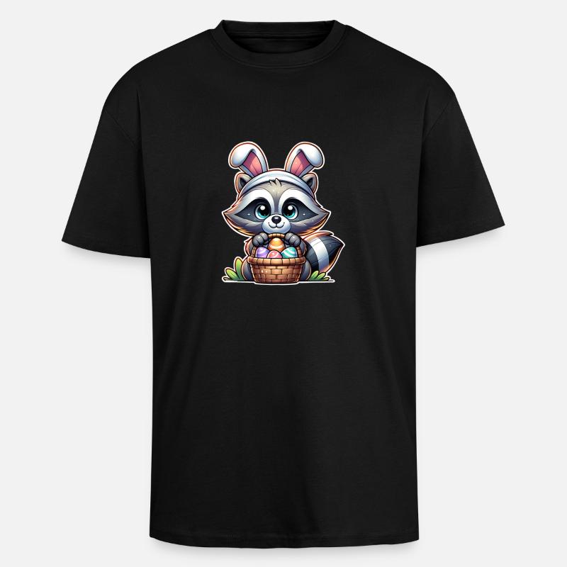 Raccoon Easter Easter Basket - Unisex Oversized Heavyweight T-shirt - black