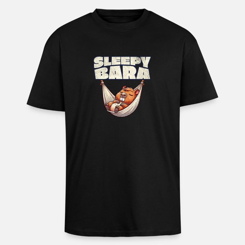Capybara Sleepy Bara - Oversized Heavyweight Unisex T-Shirt - Schwarz