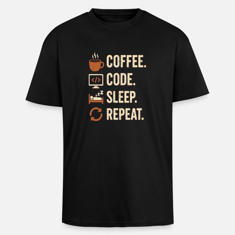 Geek-Coder-Routine – Kaffee, Code, Schlaf, mehr - Oversized Heavyweight Unisex T-Shirt - Schwarz