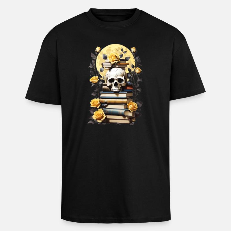 Stack of books with skull - Unisex Oversized Heavyweight T-shirt - black
